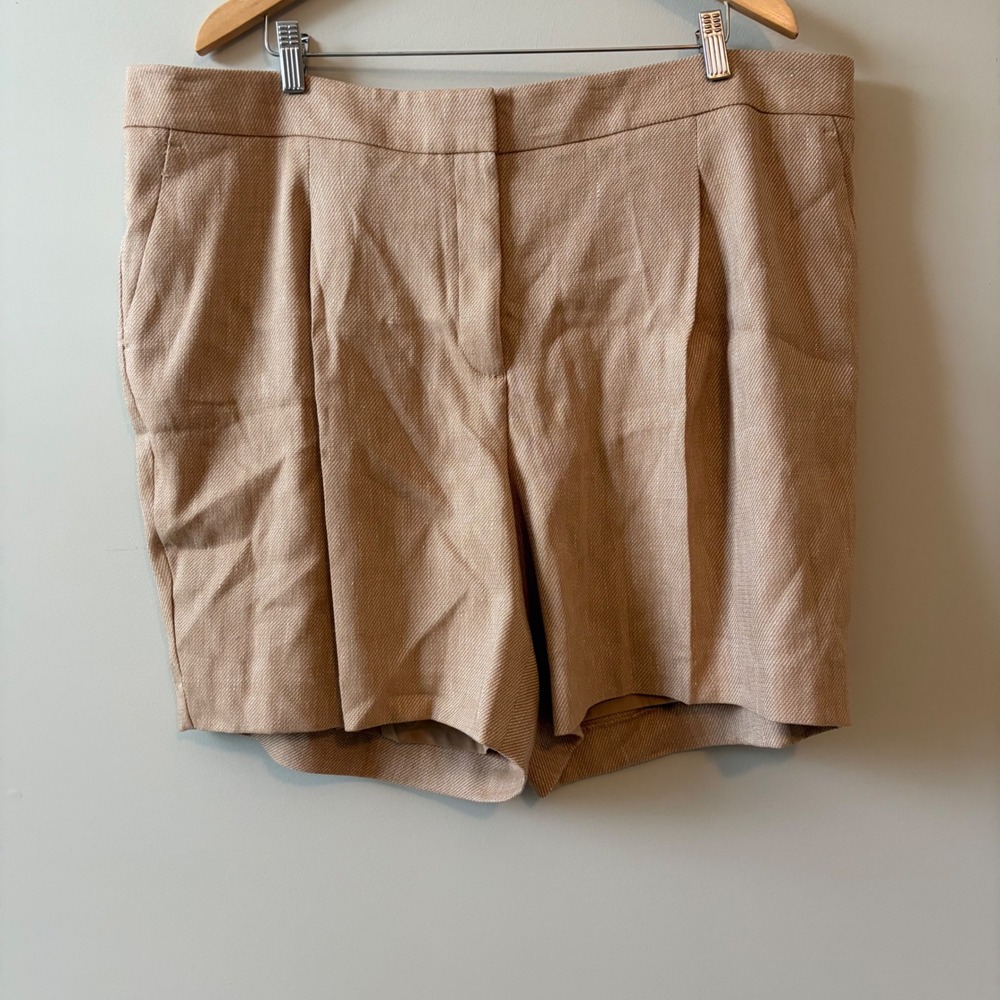 Talbots Women 20W Tan Linen Blend Pleated High Rise Tailored Shorts NWT